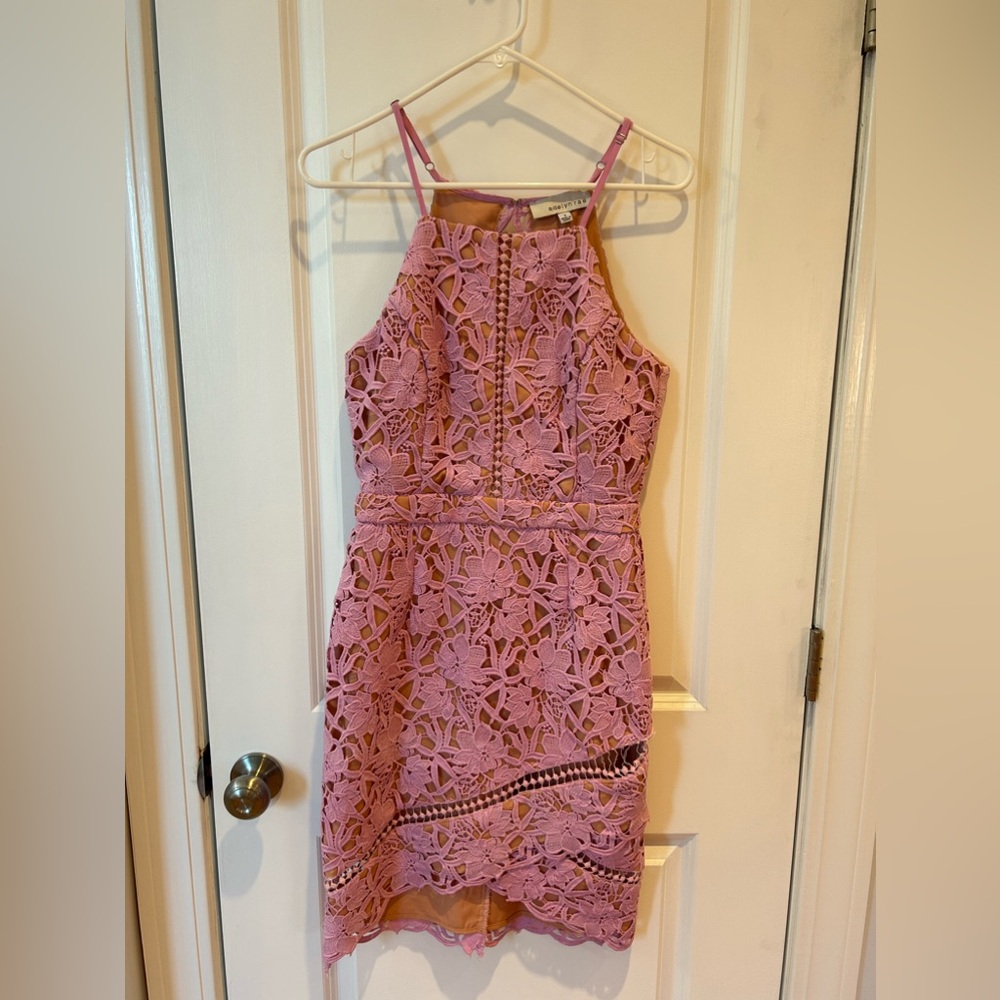 Pink Lace Open Back Cocktail Dress